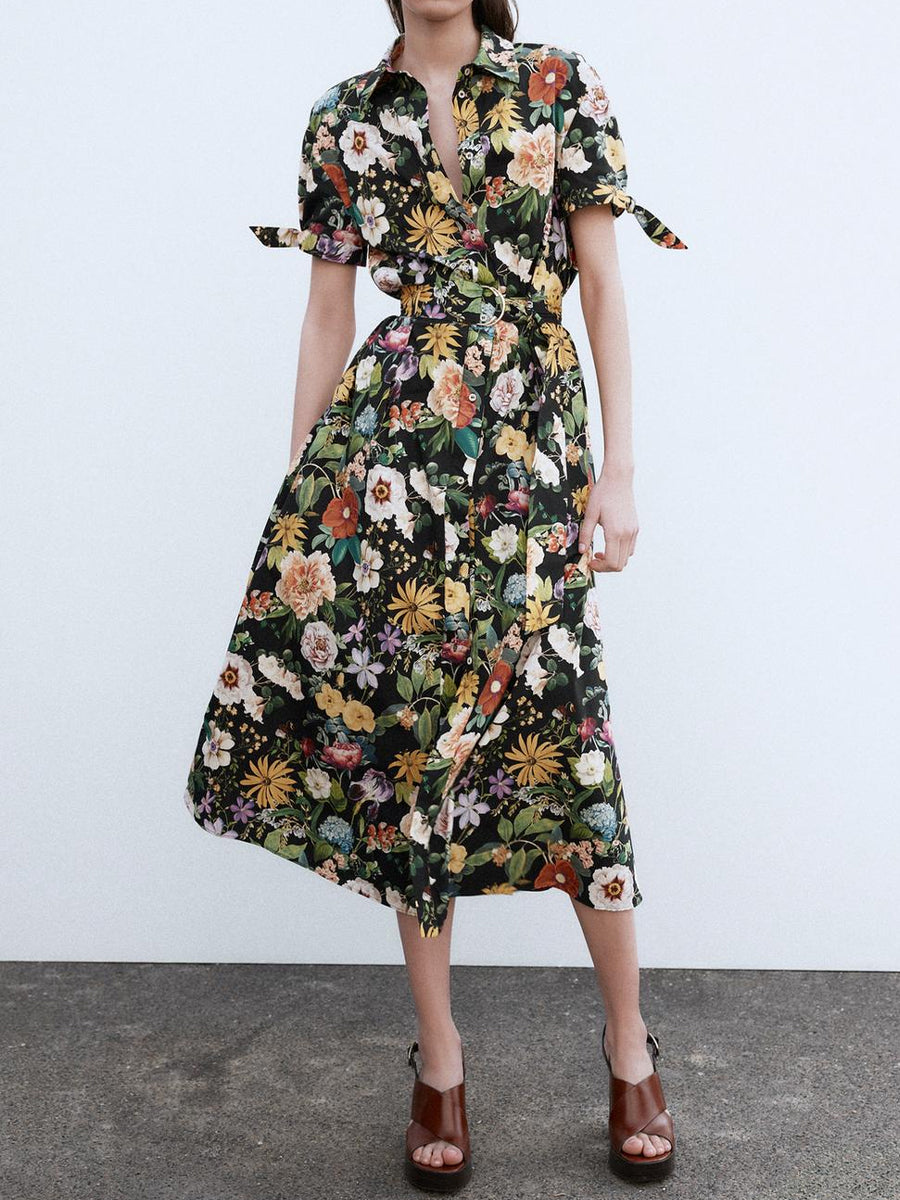 Elegant Floral Print Short Sleeve Dress