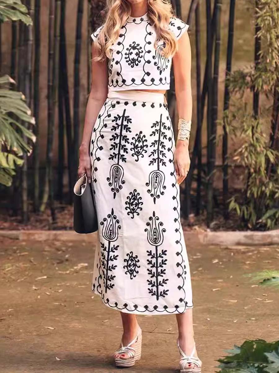 Fashion Print Wrap Two-piece Dress