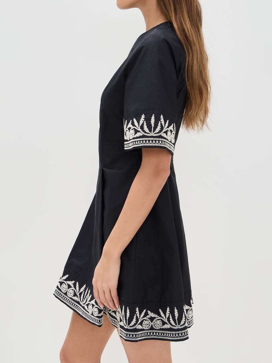 Embroidered Split Neck Mini Dress