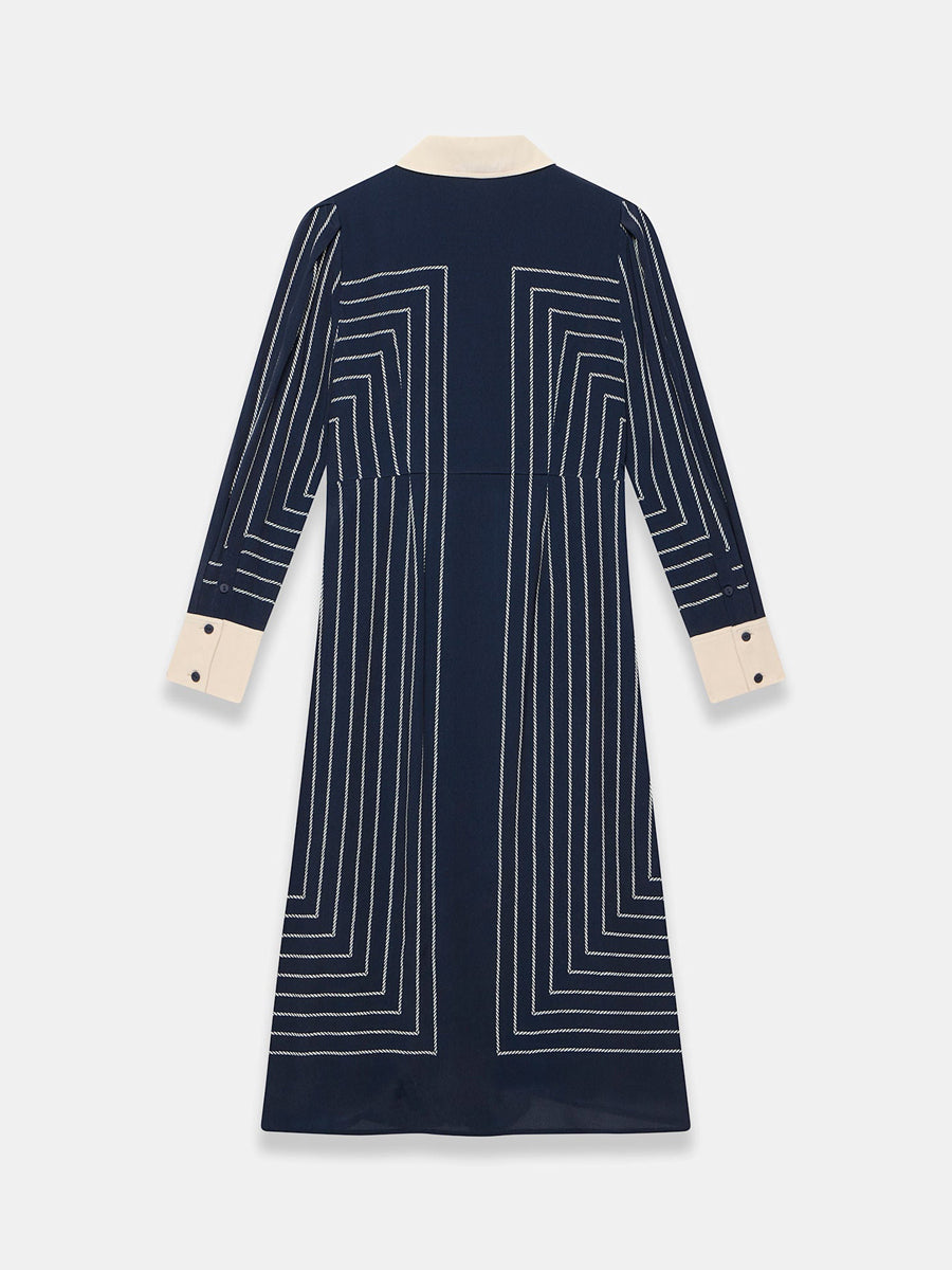 Patchwork Striped Midi Shirt Dress