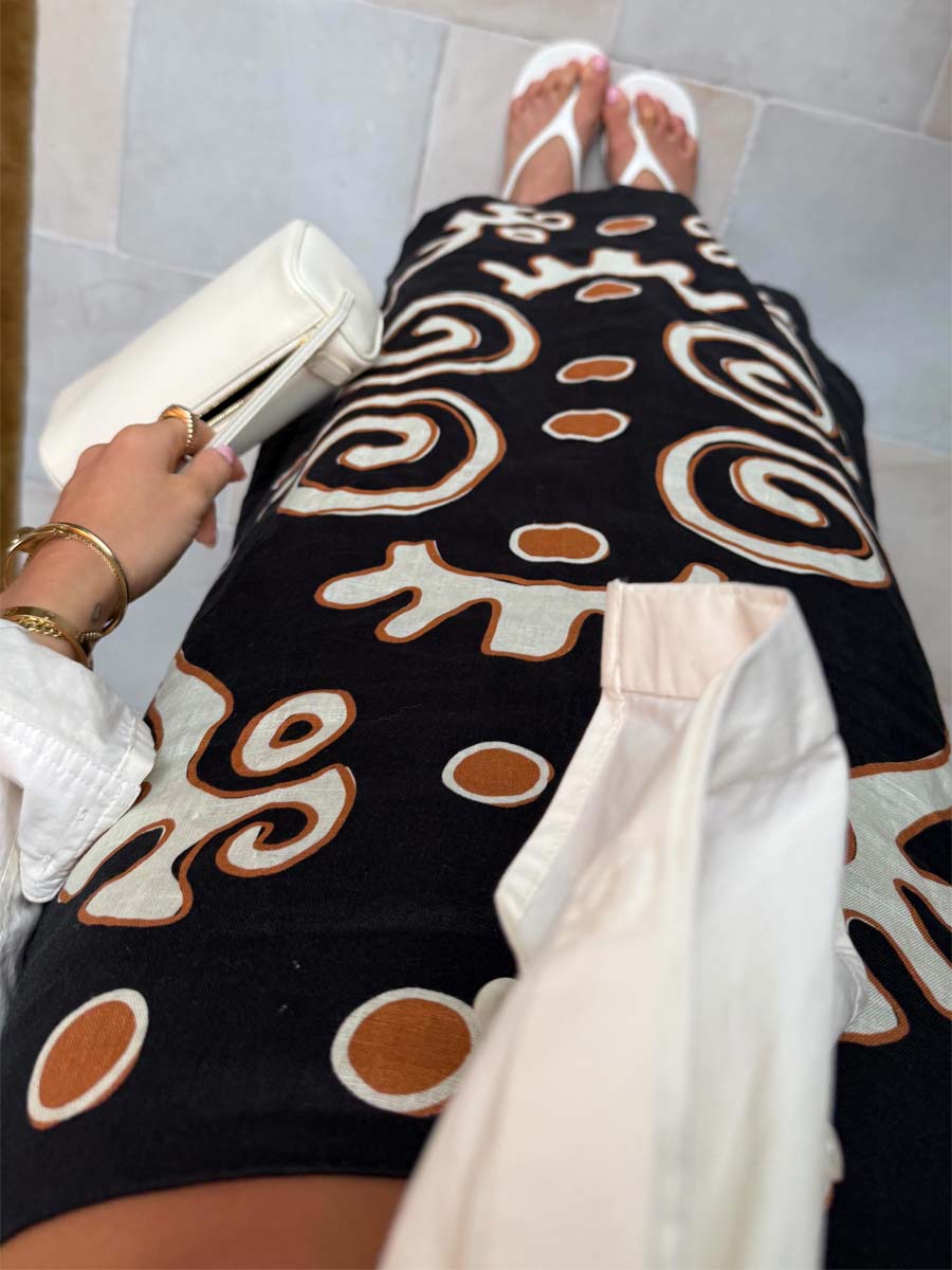 Placement Print High Waist Skirt