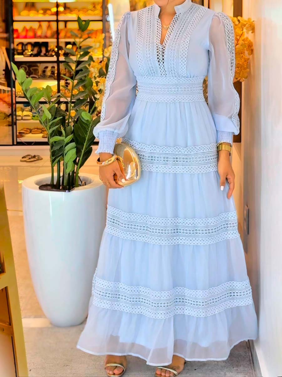 Elegant Lace Long Sleeve Maxi Dress