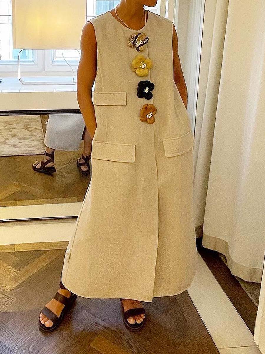 3D Flower Sleeveless Longline Vest Dress