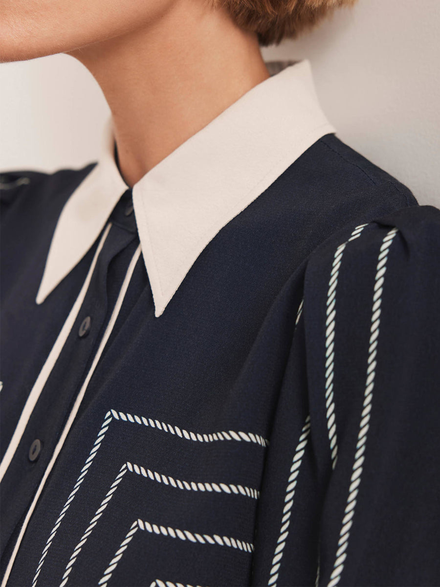 Patchwork Striped Midi Shirt Dress