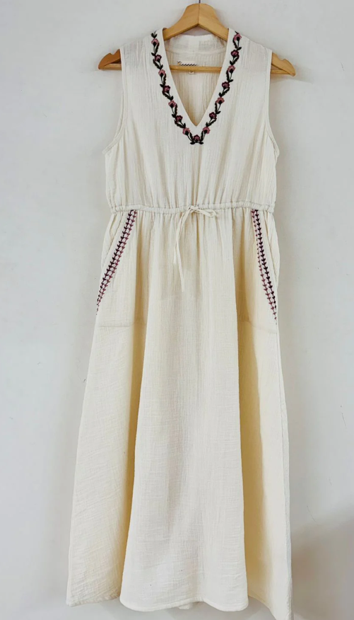 Embroidered Comfort Linen Dress