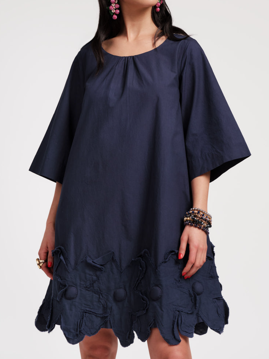 Crewneck Flower Mini Dress