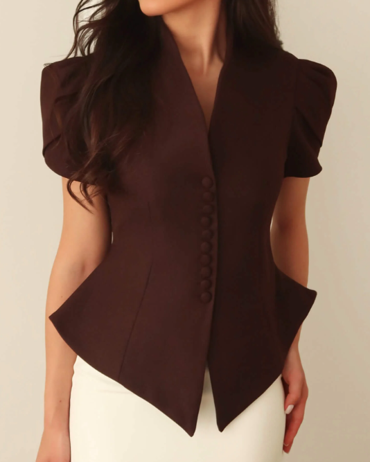 Elegant Slim-fit Stand-collar Short-sleeve Top