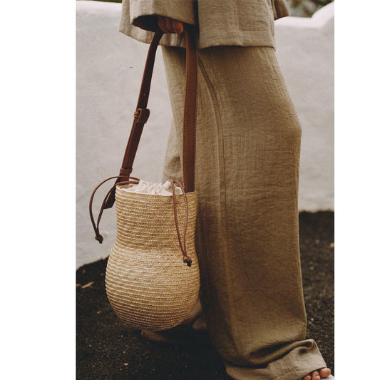 Woven Gourd-Shaped Straw Shoulder Bag For Vacation