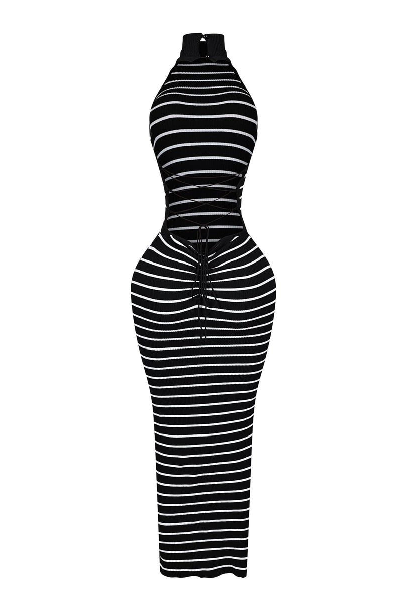 Stripe Mock Neck Maxi Dress