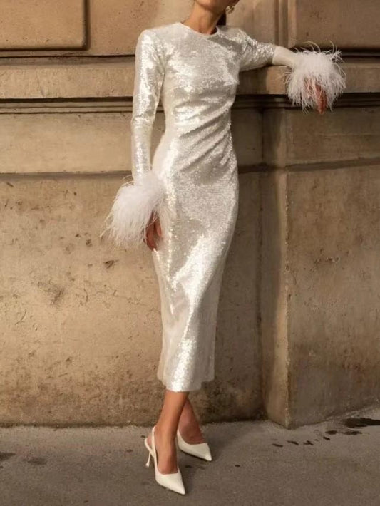 Celebrity White Sequinned Bodycon Dress