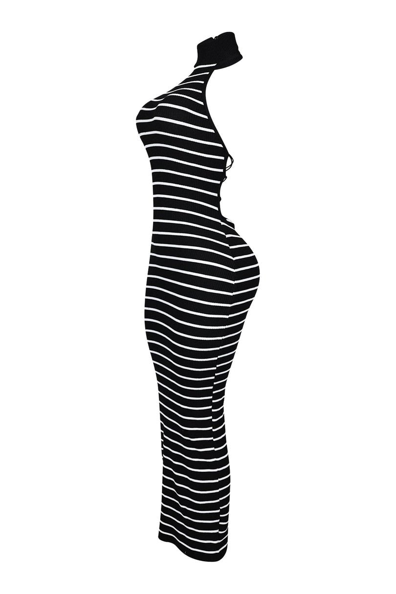 Stripe Mock Neck Maxi Dress