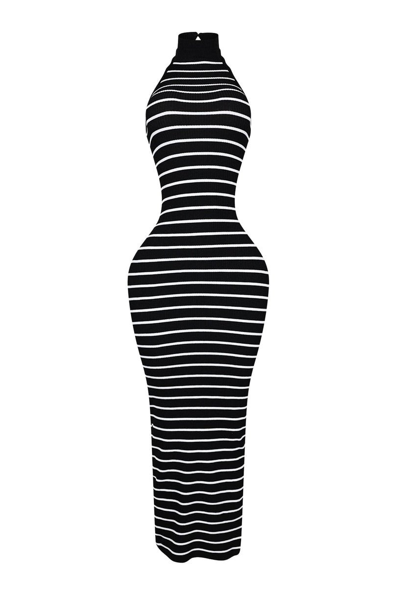 Stripe Mock Neck Maxi Dress
