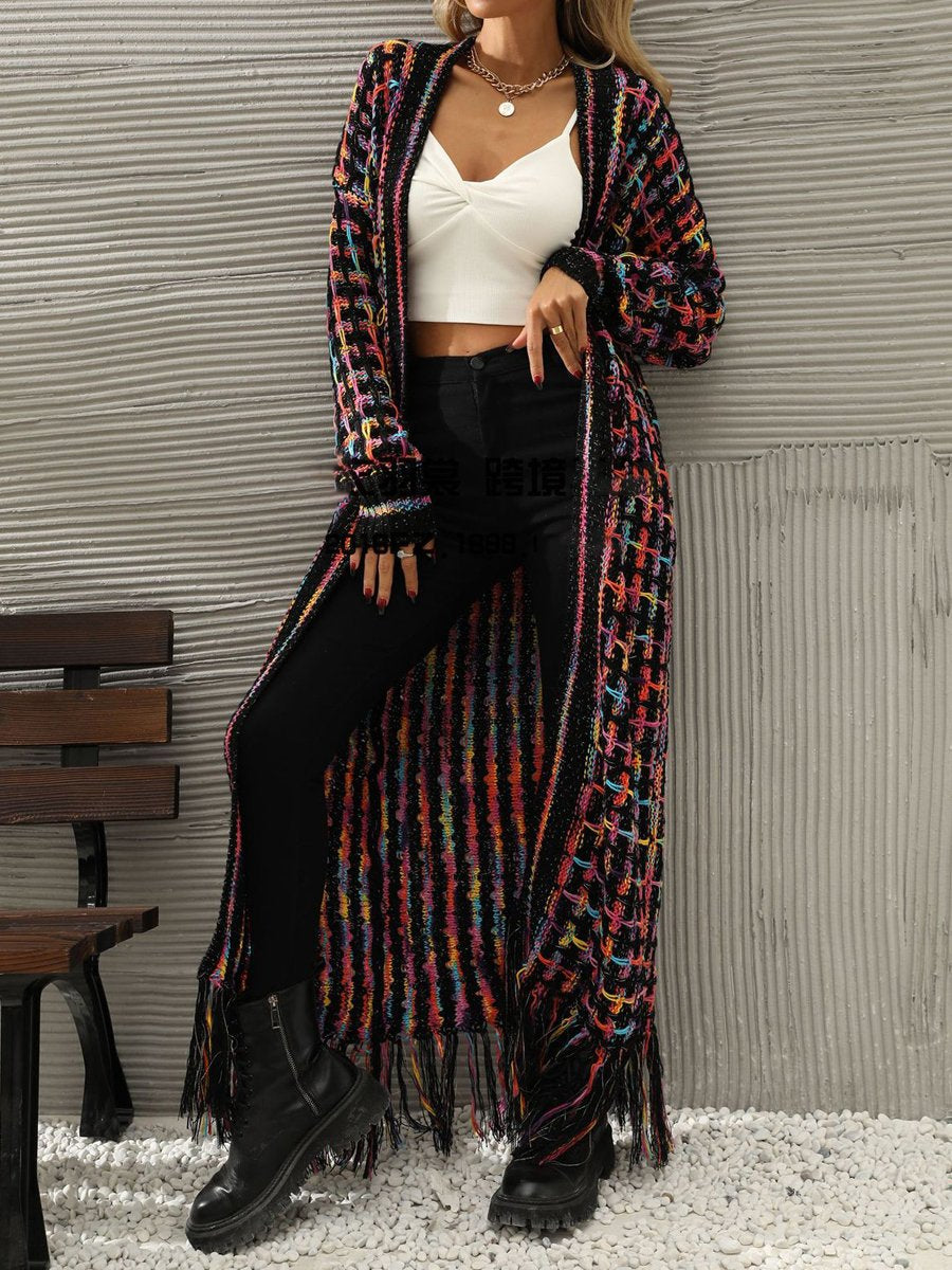 Fringed Knit Open Front Cardigan