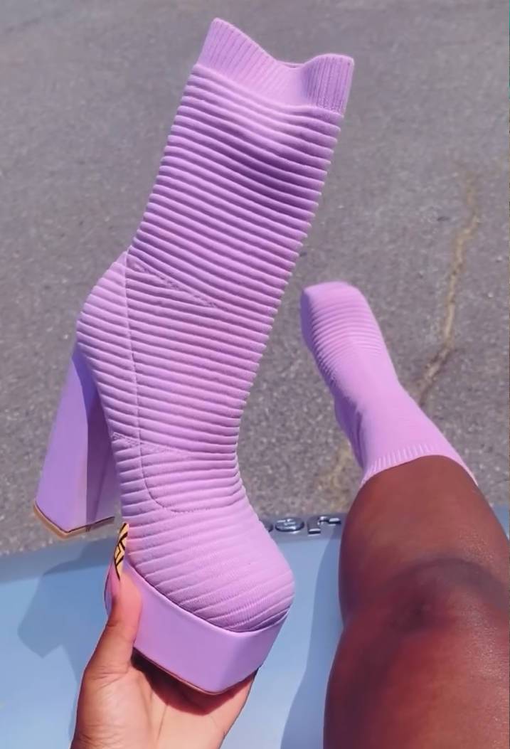 Ribbed Platform Heeled Boots