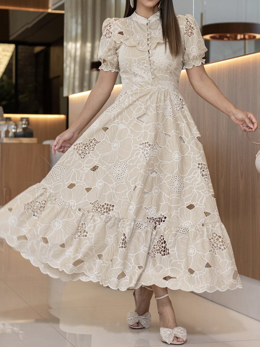 Flower Embroidery Elegant Hollowed Out Dress (✔️Free Shipping)