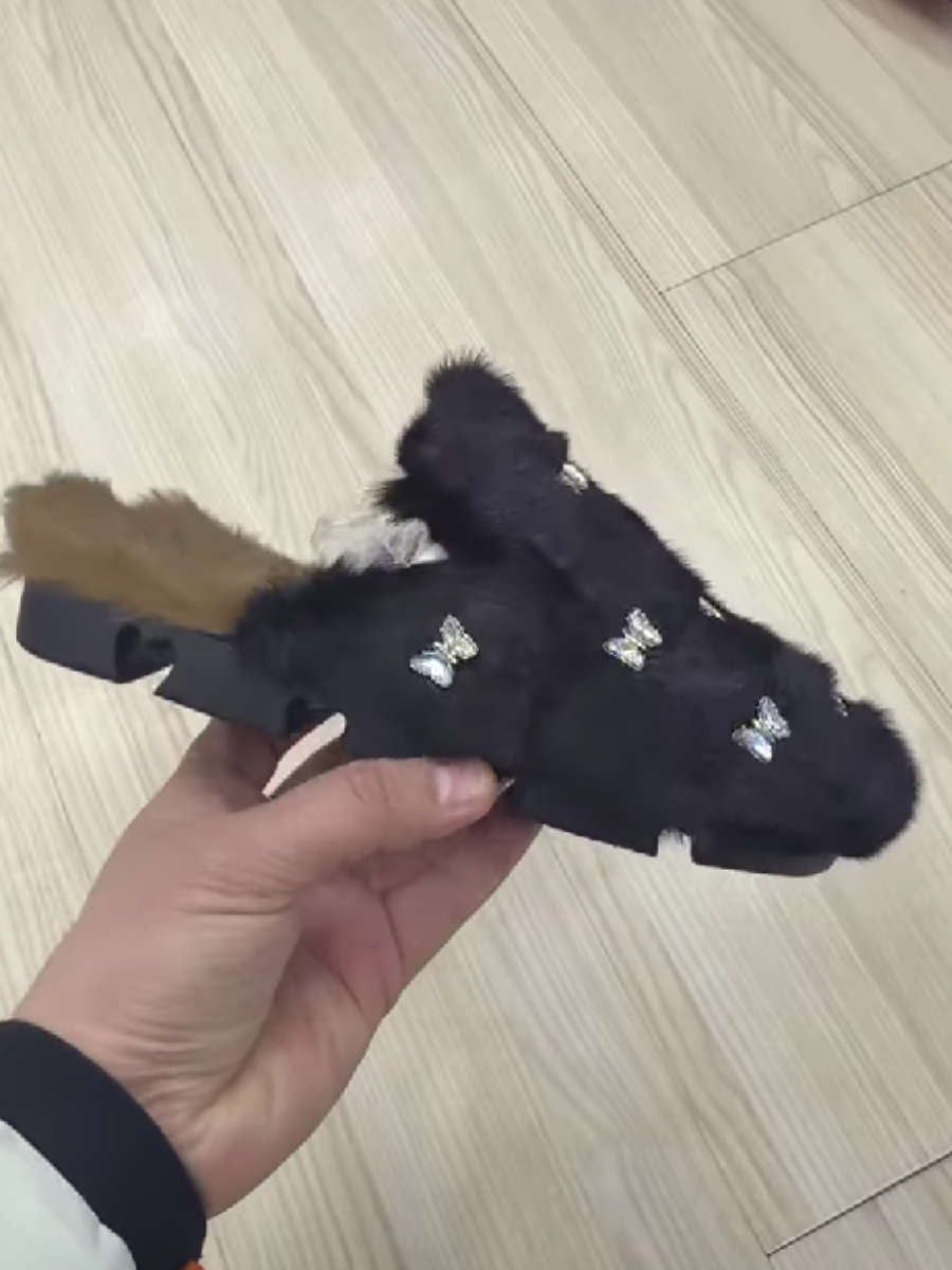 Faux Fur Silver Bow-Detail Flats