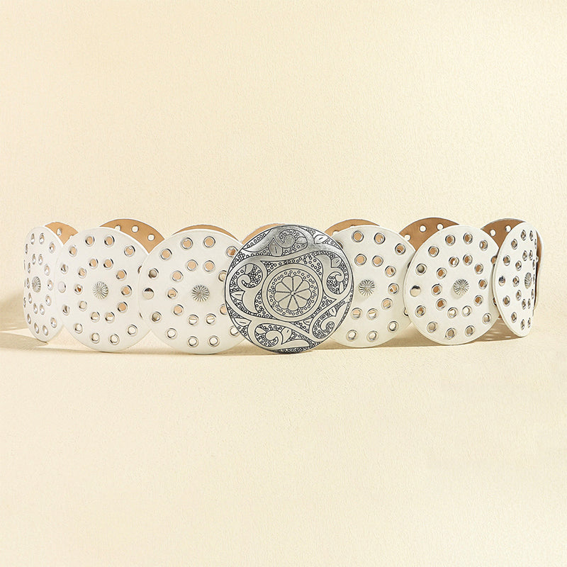 Retro Exaggerated Round Cutout Metal Wide Belt