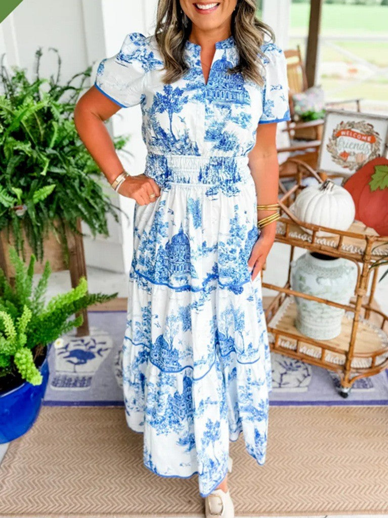 Printed Elastic Waist Dress