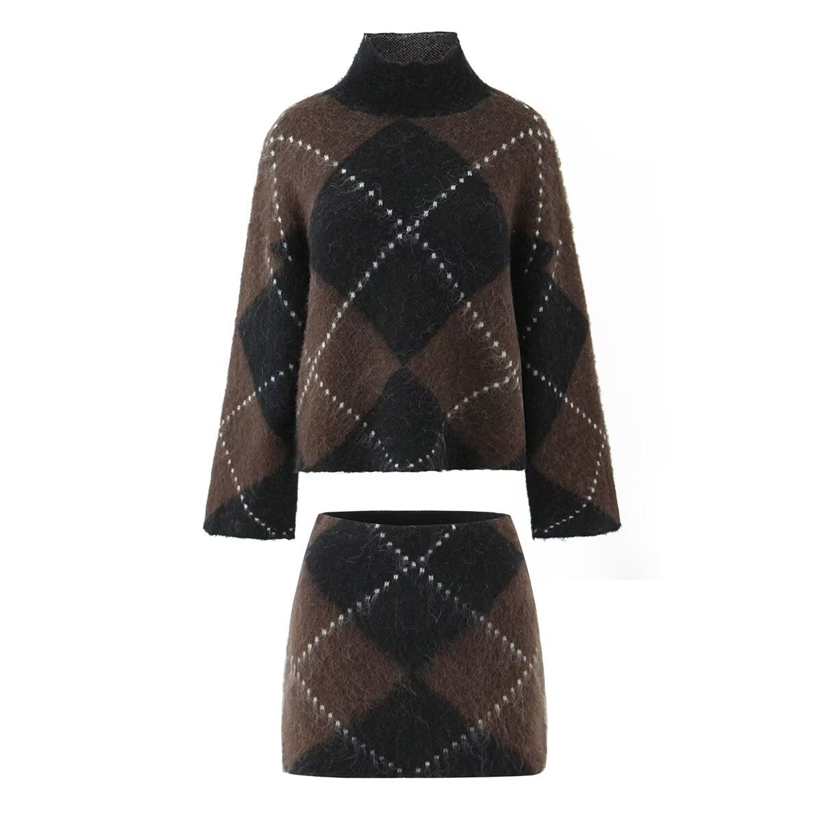 Chic Plaid Pullover Skirt Set