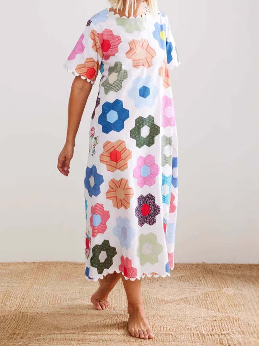 Printed Loose Casual Lace-up Dress