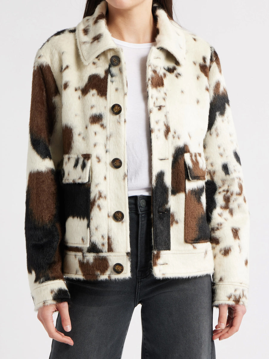 Fashion Cow Print Faux Fur Jacket