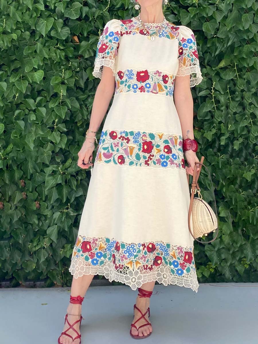 Elegant Flower Lace Patchwork Dress