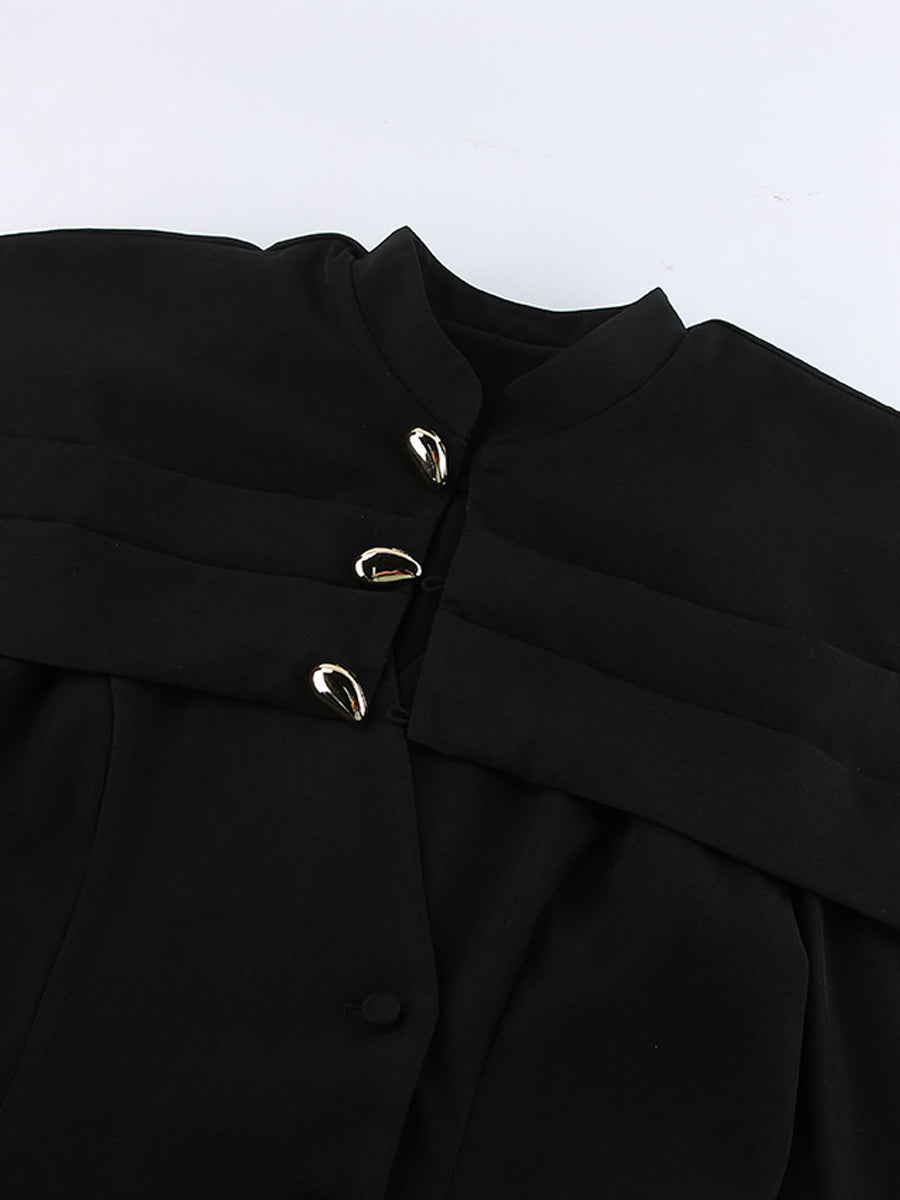 Elegant Metal Button Tight Waist Blazer