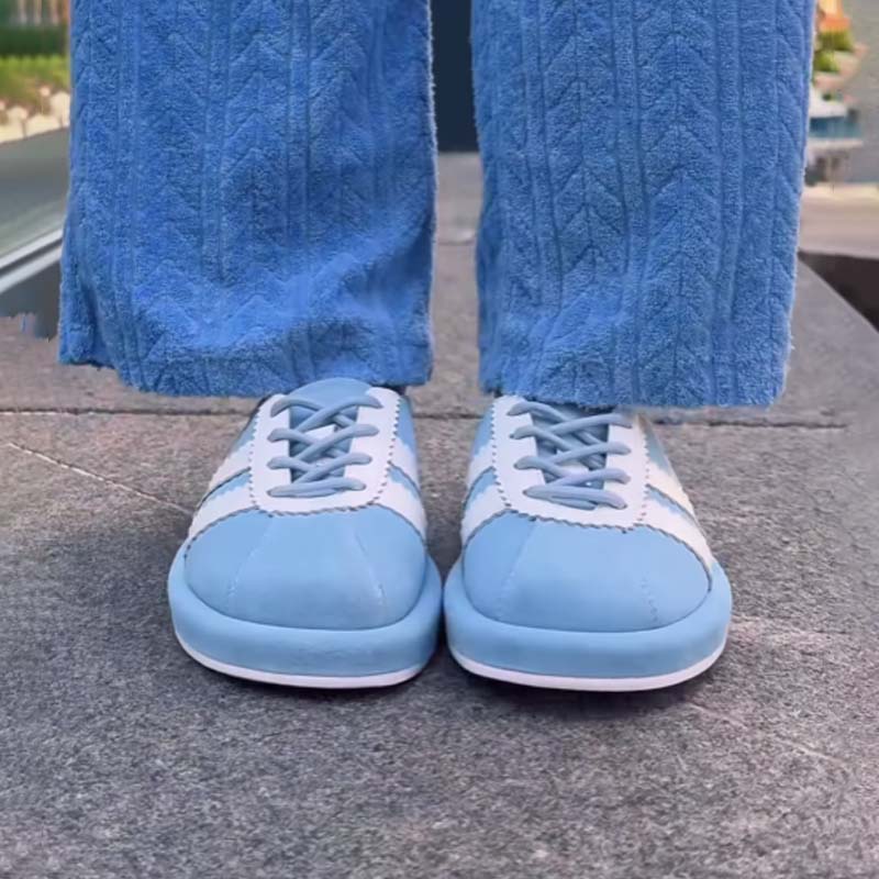 Color Block Lace-up Flat Half Slippers