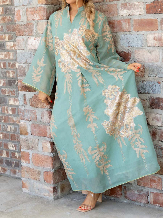 Elegant Printed V Neck Maxi Dress