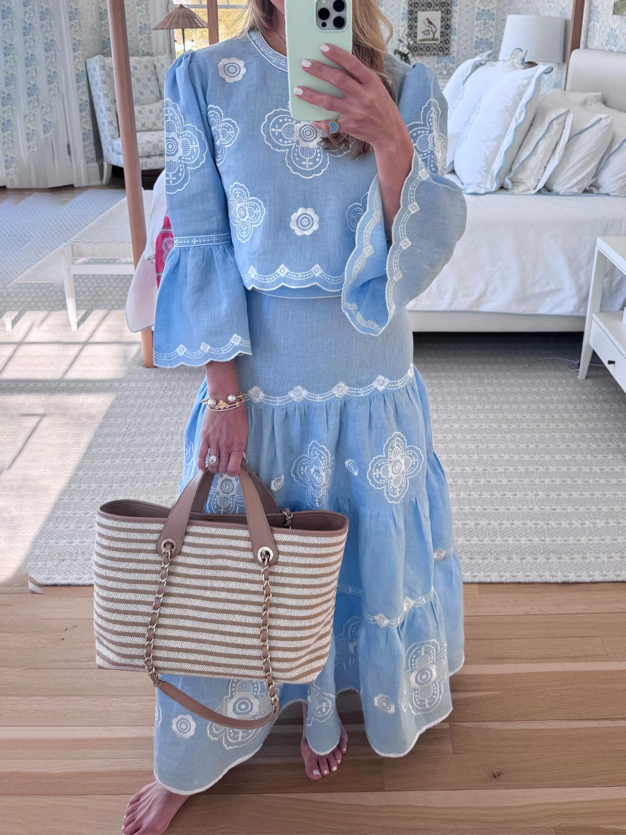 Elegant Embroidered Cotton Two Pieces Dress