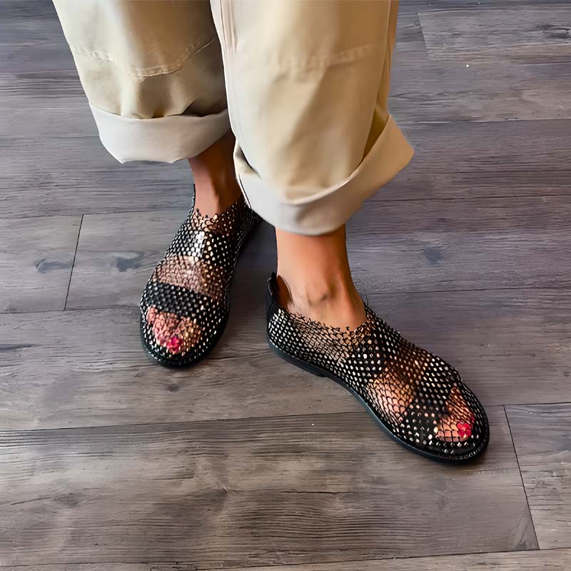 Round-toe Sandals Cut-out Rhinestone Sparkle Flats