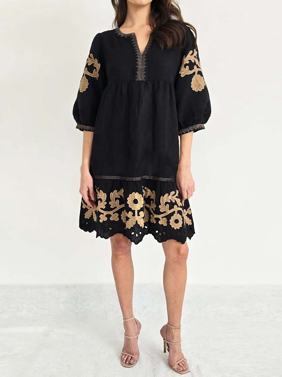 Embroidered Cutout Loose Mini Dress