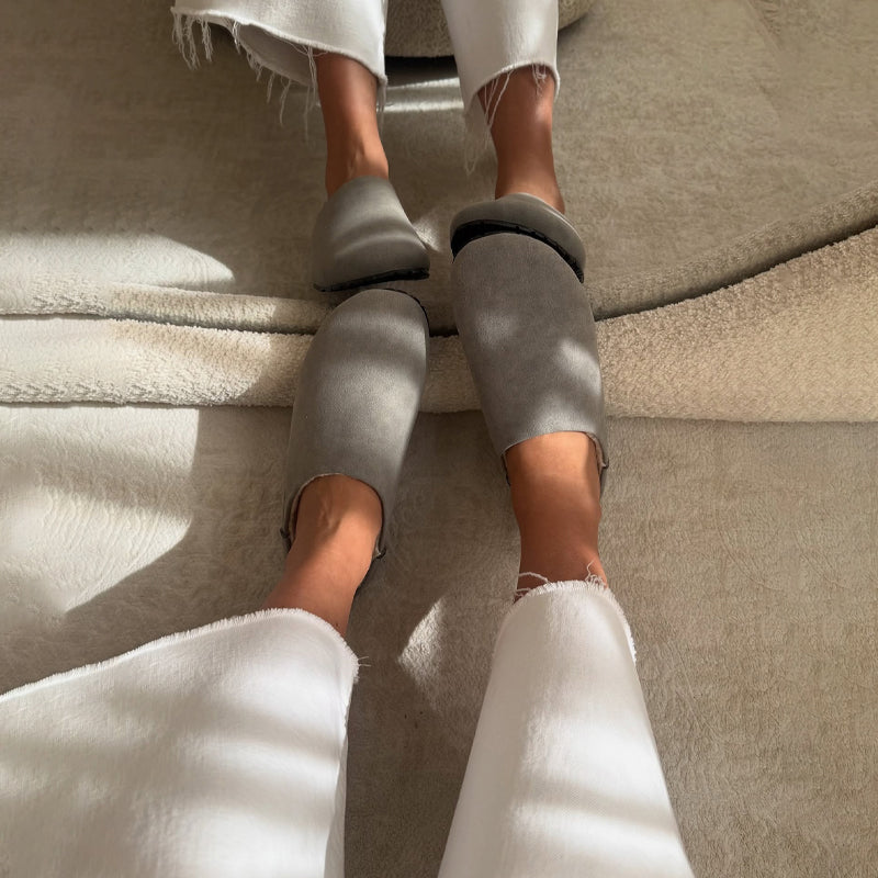 Round-head Velvet Flat-bottom Mules