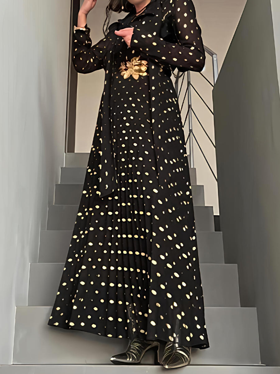Foil Spot Print Mock Neck Maxi Dress