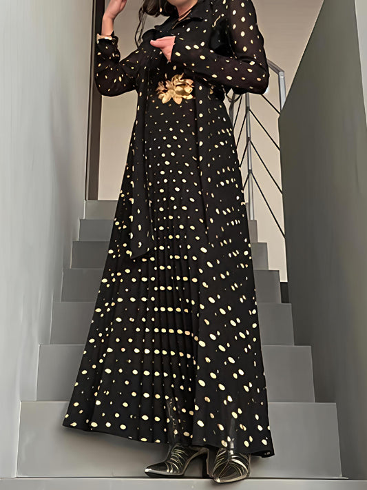 Foil Spot Print Mock Neck Maxi Dress