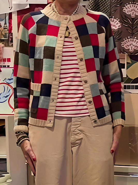 Colorful Front Button Sweater Cardigan