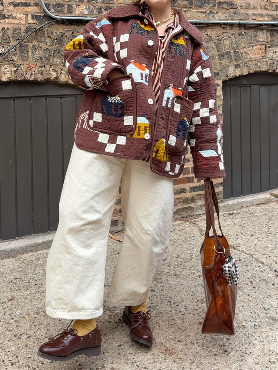 Printed Pockets Long Sleeve Cotton Jacket