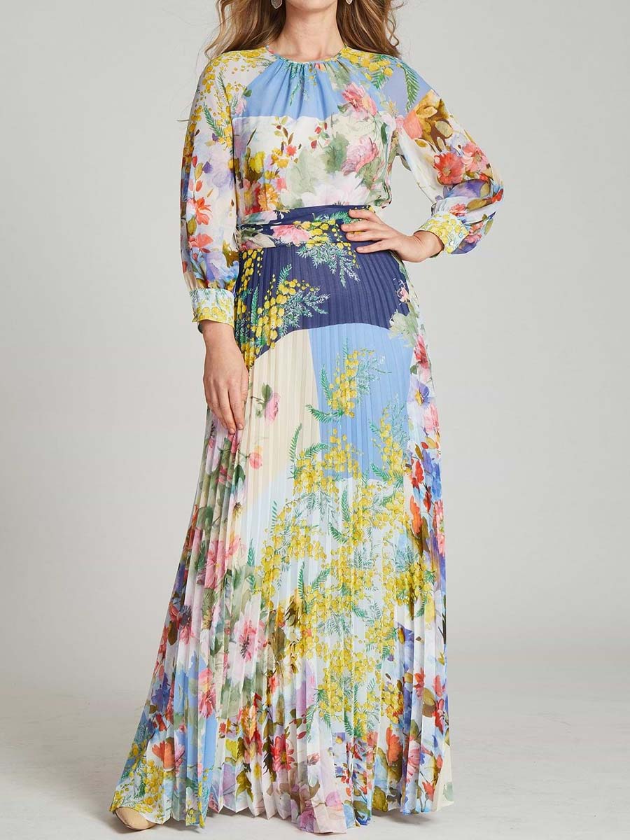 Chiffon Floral Elegant Pleated Dress