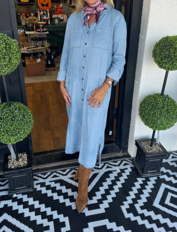Light Wash Denim Shirt Dress