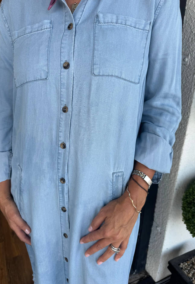Light Wash Denim Shirt Dress