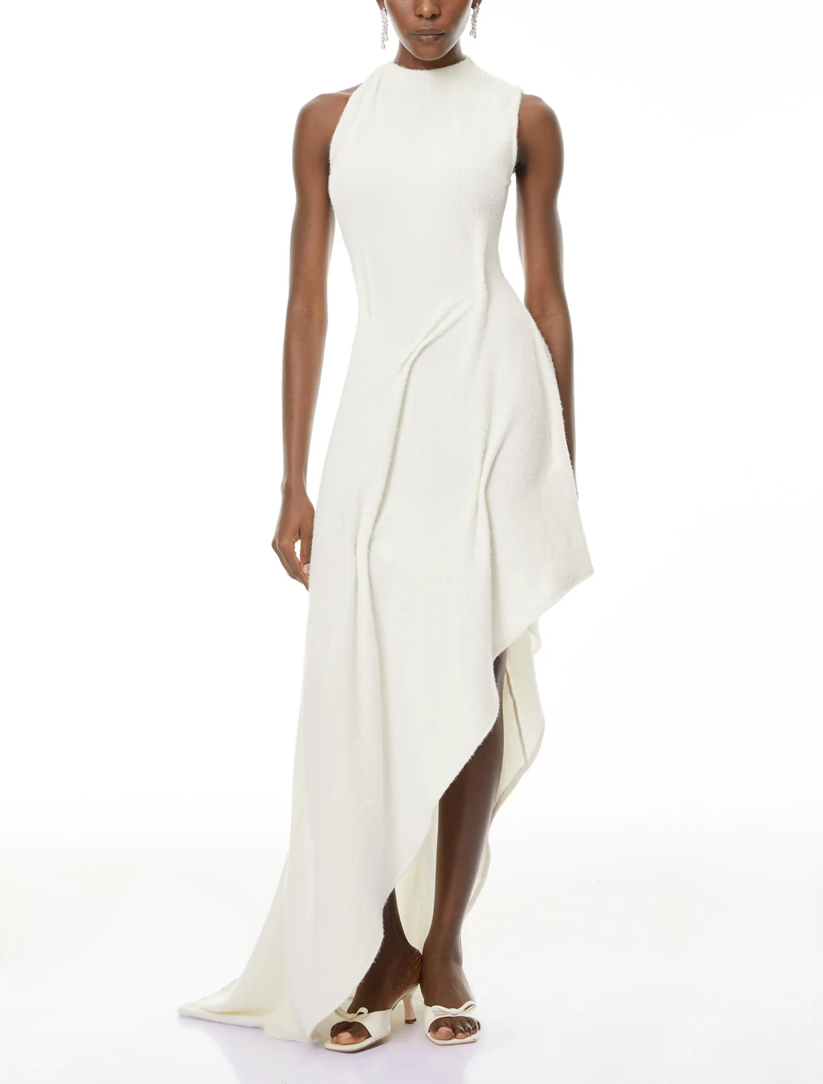 White Textured Asymmetrical Maxi Dress