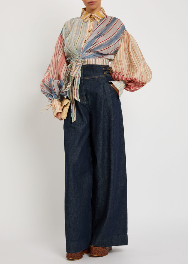 Rebellion striped linen and silk-blend blouse