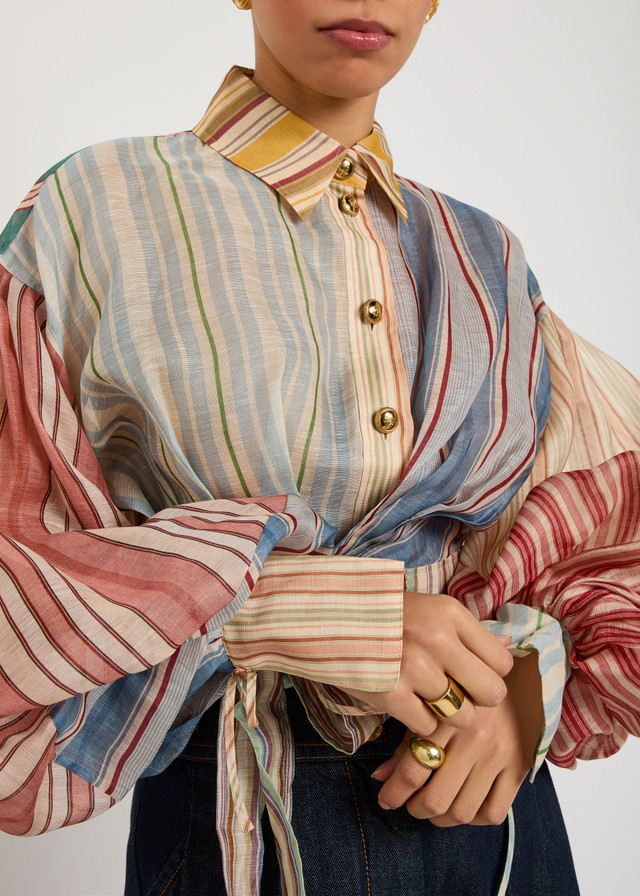Rebellion striped linen and silk-blend blouse