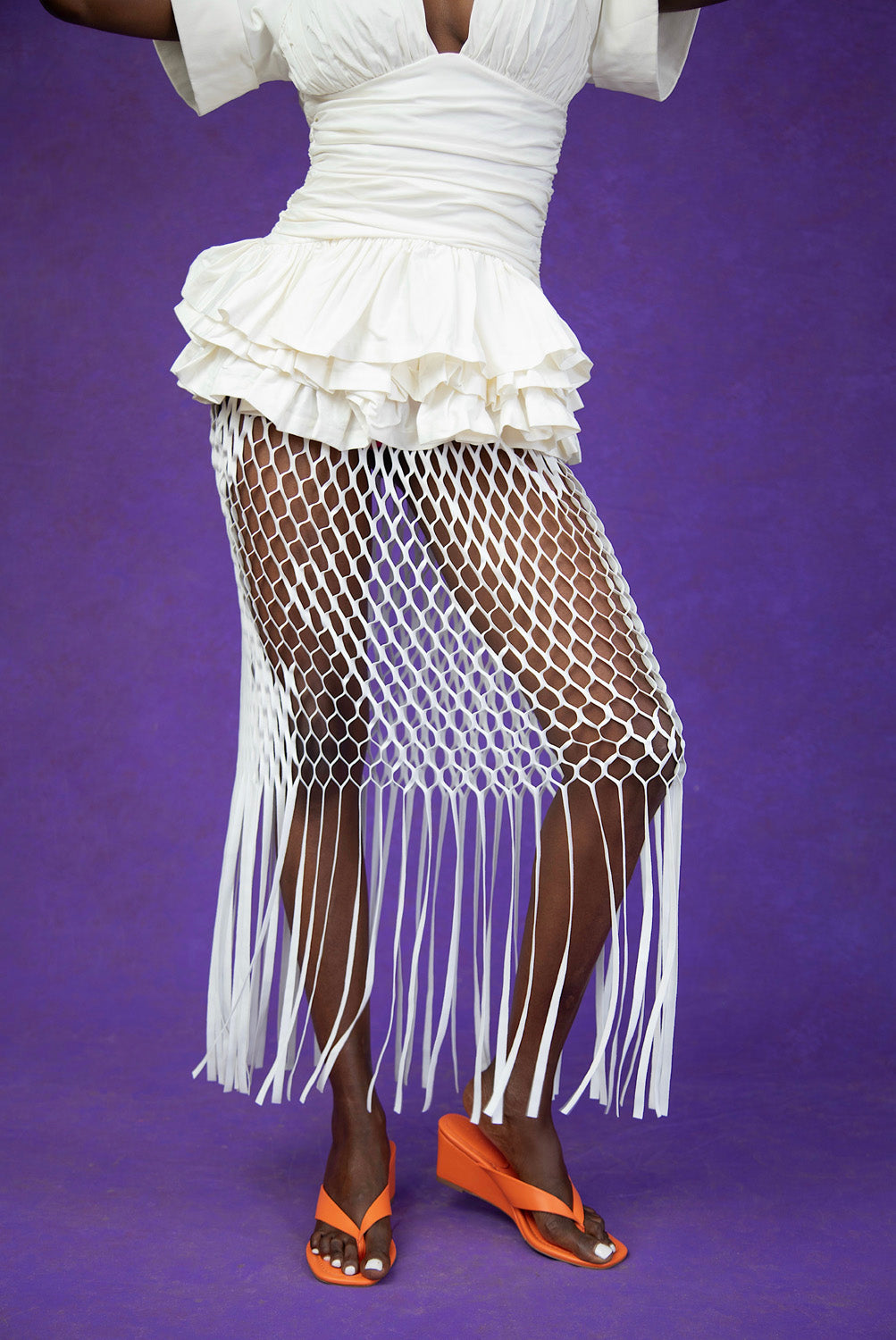 Aura Fringe Mesh Maxi Skirt