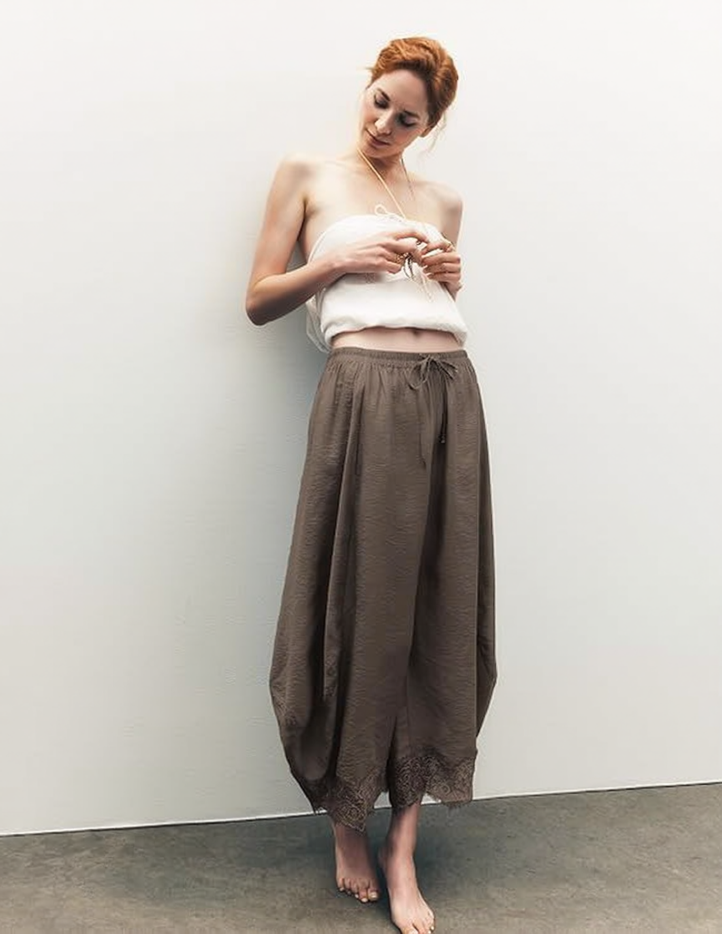 Summer High-Waisted Lace-Trimmed Wide-Leg Pants