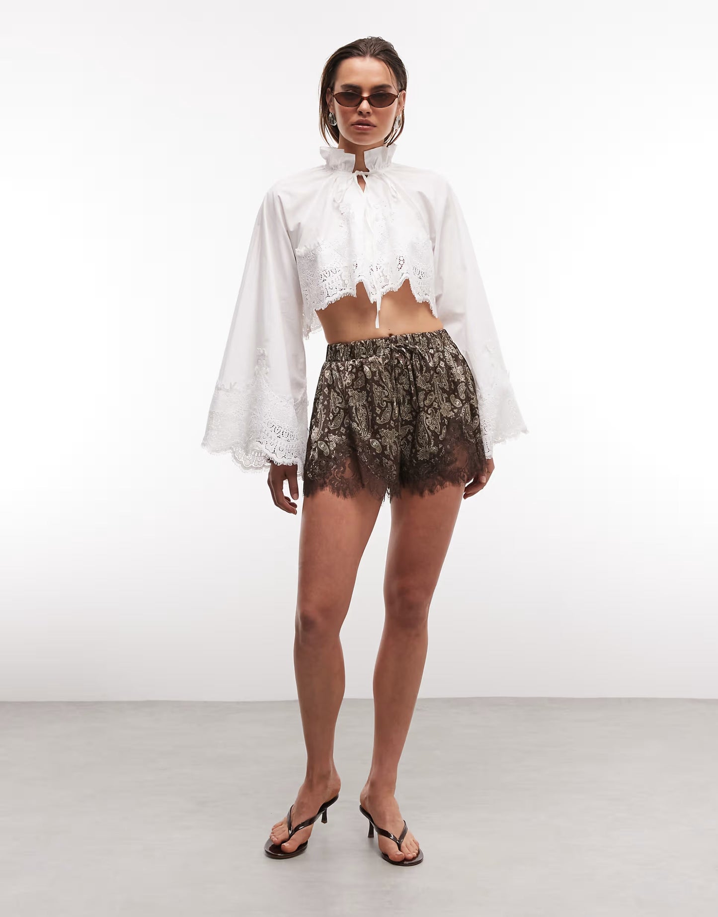 Shirt With Bell Sleeves and A Scalloped Lace Hem