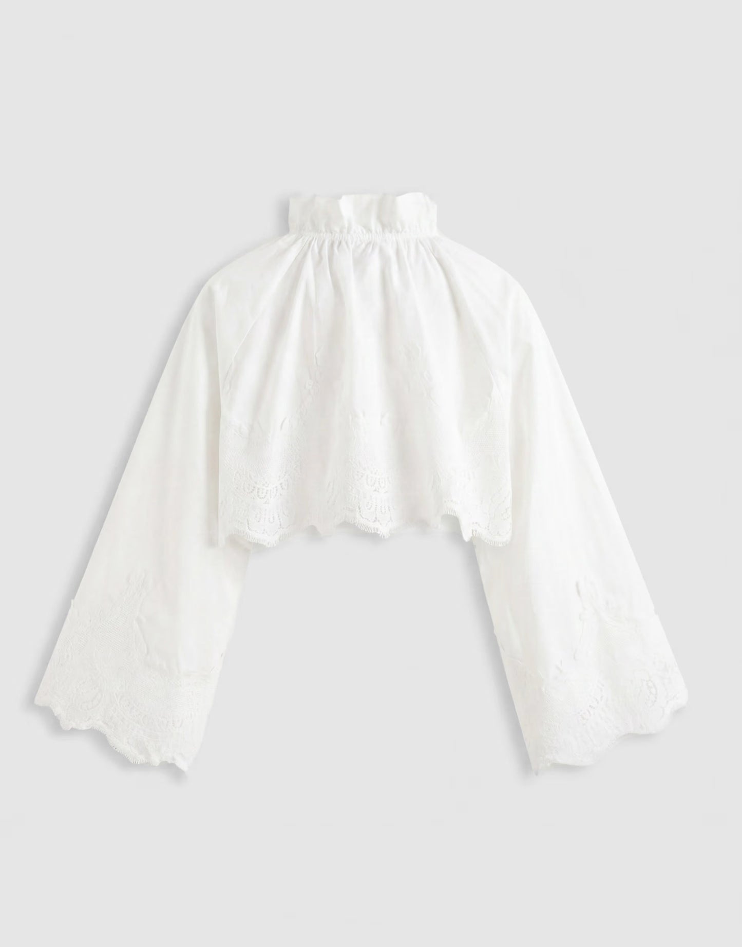 Shirt With Bell Sleeves and A Scalloped Lace Hem