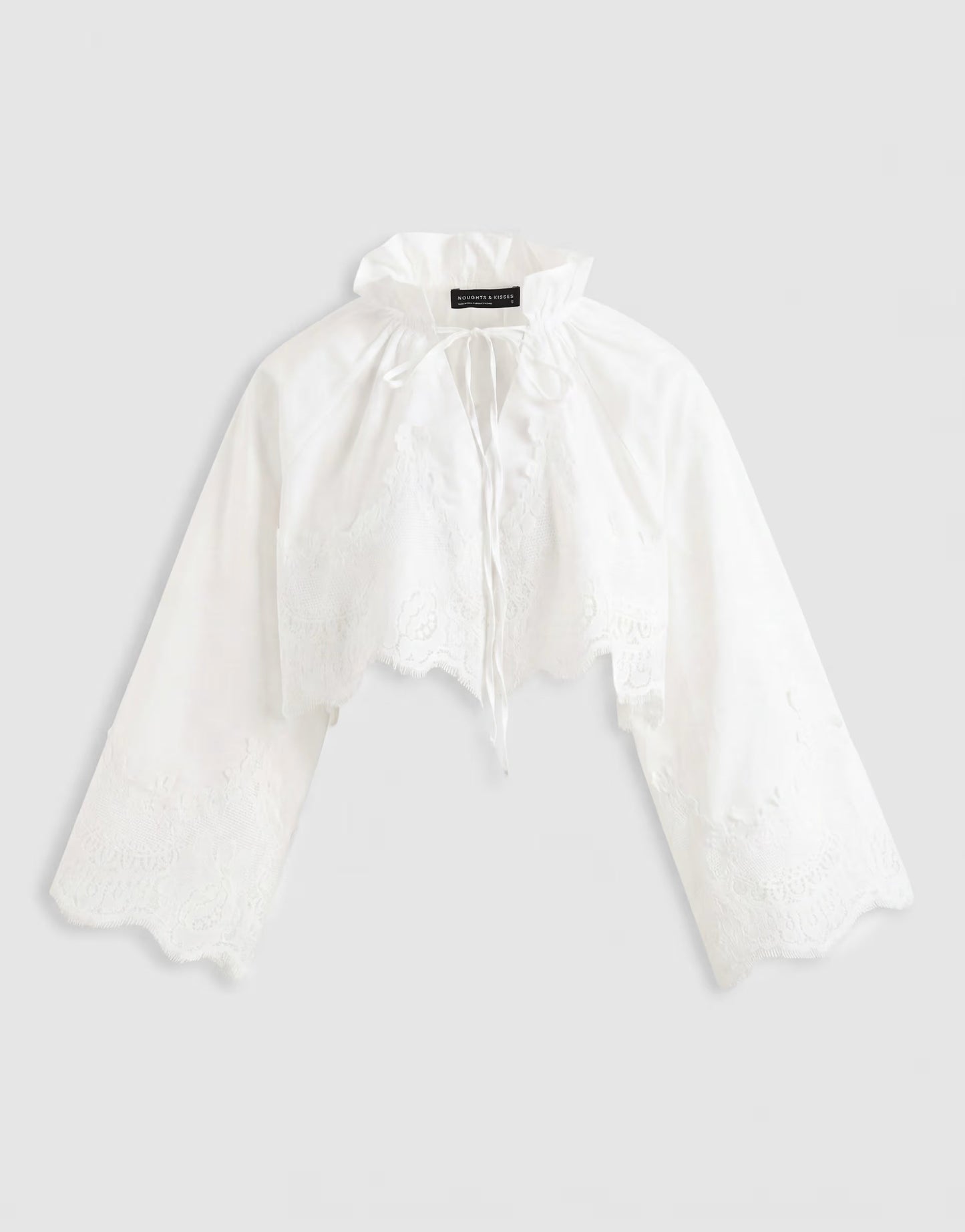 Shirt With Bell Sleeves and A Scalloped Lace Hem