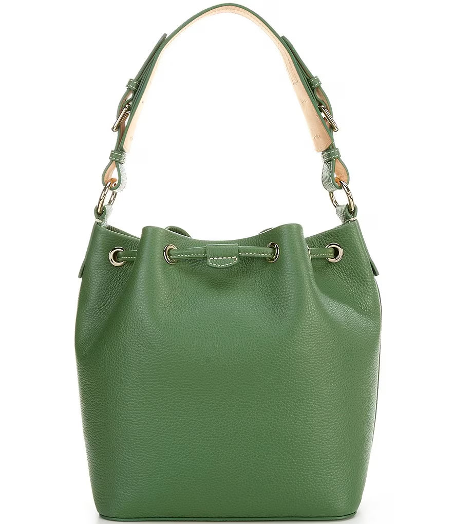 Leather Drawstring Shoulder Bucket Bag