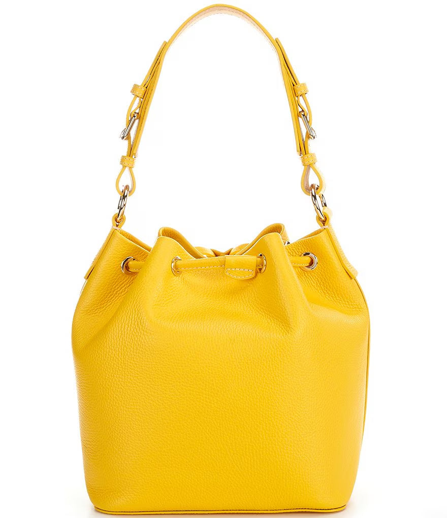 Leather Drawstring Shoulder Bucket Bag